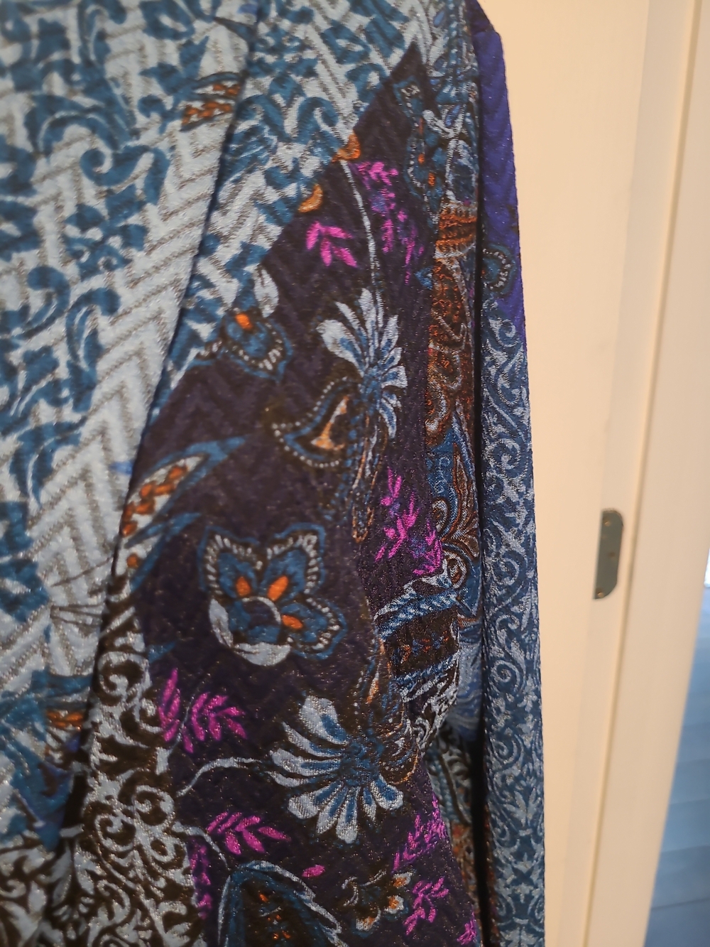 Susan Graver Blue Multi-Pattern Long Trench Coat - Picture 3 of 12